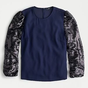 J Crew Sequin-sleeve crepe blouse